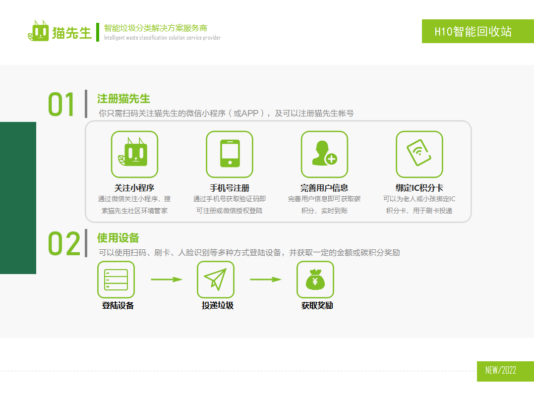 貓先生智能再生資源回收站，廢舊物資回收站，智能再生資源回收箱使用流程，社區(qū)垃圾分類站生產(chǎn)廠家